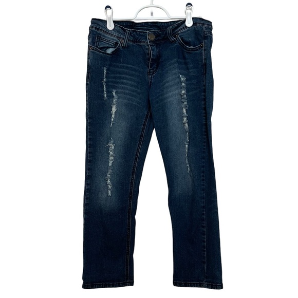 Soundgirl Capris | Sz 7 | Ripped, Dark Wash Capris - Picture 1 of 11
